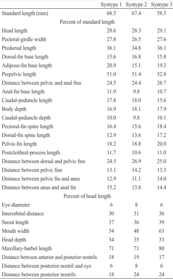 Tab. 4.   Morphometric  data  of  syntypes  of  Rhyacoglanis  pulcher (N= 3).