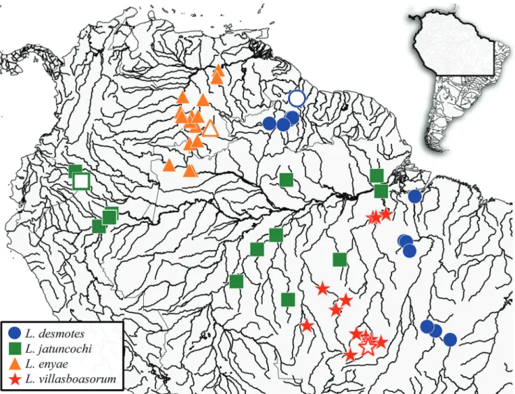 Fig. 9.  Map of South America showing the distribution of Leporinus desmotes (blue circles), L