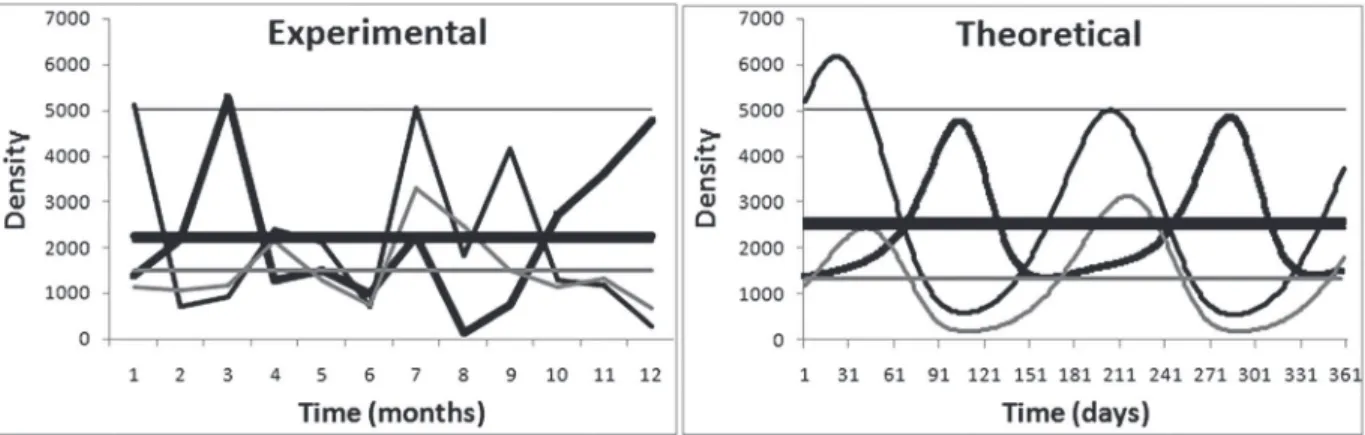 Figure 3. Values generated by modeling experimental (empirical) versus theoretical data.