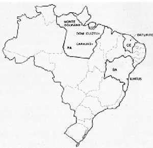 Fig. 1: Lutzomyia whitmani s.l. Studied populations from Brazil, in the States   of Pará, Ceará and Bahia (PA, CE, BA).