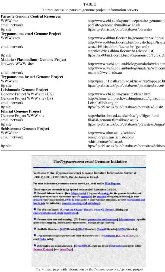 Fig. 4: main page with information on the Trypanosoma cruzi genome project.