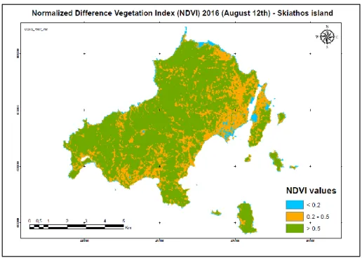 Table 3.4. Area per NDVI interval (2016)  Source: USGS - Earth Explorer 2017, own processing 