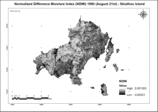 Figure 3.11. NDMI of Skiathos (1990)  Source: GloVis 2017, own processing 