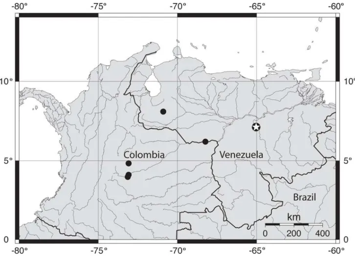 Fig. 5. Distribution map for Pseudobunocephalus lundbergi with the type locality indicated by a star symbol.
