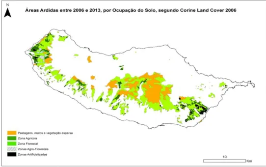 Figura 18 – Áreas ardidas entre os anos 2006 e 2013 por ocupação do solo (Fonte: DROTA) 