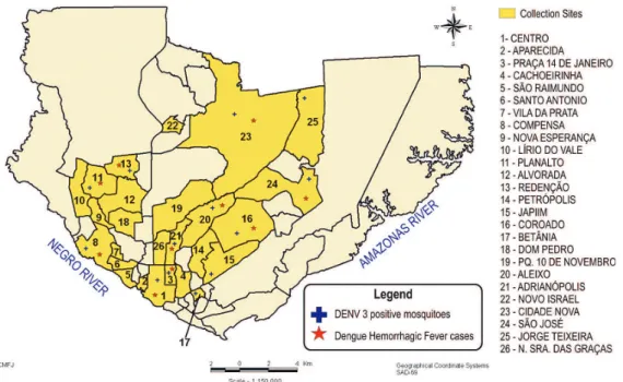 Fig. 1: map of Manaus showing the Aedes aegypti collection sites.