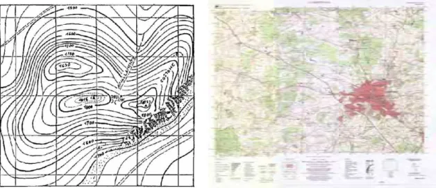 figura 4: exemplos de cartas topográficas – com curvas de nível. 