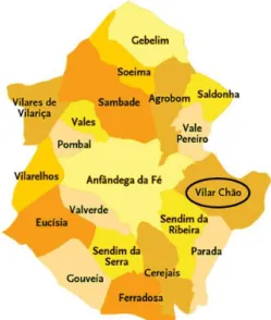 Figura 3.11 – Localização geográfica de Vilar Chão no  Concelho de Alfandega da Fé. 