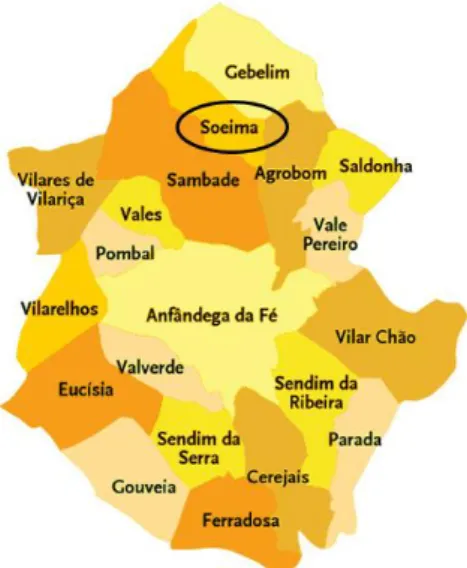 Figura 3.12 – Localização geográfica de Soeima no  Concelho de Alfandega da Fé. 