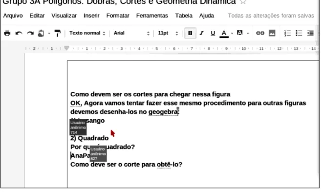 Figura 16 – Dois alunos escrevendo ao mesmo tempo no Google Docs 