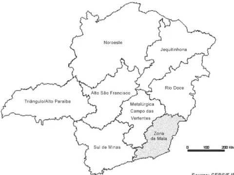 Fig. 1: map of mesoregions of the state of Minas Gerais, Brazil in 1996.