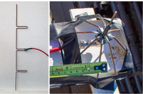 Figure 5. ADS-B antennas of two different types: four-segment collinear antenna (left) and ground-plane antenna (right)