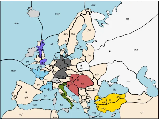 Figure 2.1: Standard Diplomacy map of Europe
