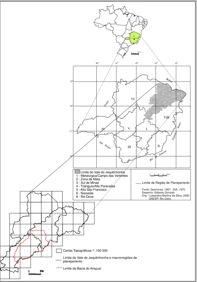 Figura 01 - Mapa de localização do Vale do Jequitinhonha e da Bacia do Rio Araçuaí