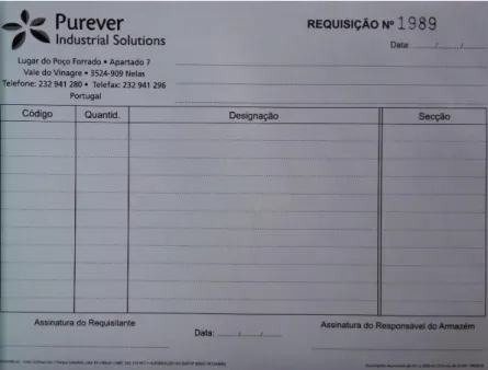 Figura 3-4: Requisição utilizada nos pedidos de materiais ao armazém de matéria-prima