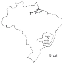 Fig. 1: study area. The municipality of Berilo is located in the Jequi-  tinhonha  Valley  (10 o 57’06”S;  42 o 27’56”W),  in  the  northwest  of  the  state of Minas Gerais, which has been reported to be one of the most  important endemic areas for Chagas