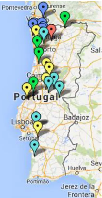 Figura 1.9: Distribuição das unidades de produção de peletes em Portugal (ANPEB, 2013).