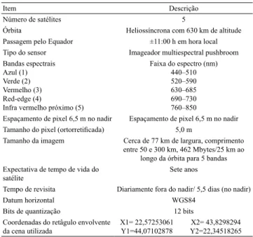 Tabela 1. Características técnicas gerais dos satélites  RapidEye.