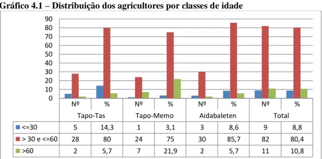 Gráfico 4.1 – Distribuição dos agricultores por classes de idade  