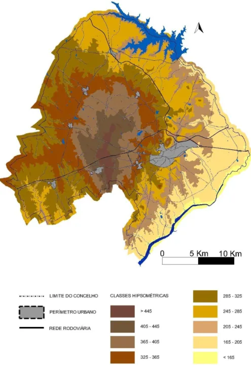 Figura 20: Carta Hipsométrica do Concelho de Elvas e respetiva legenda. 