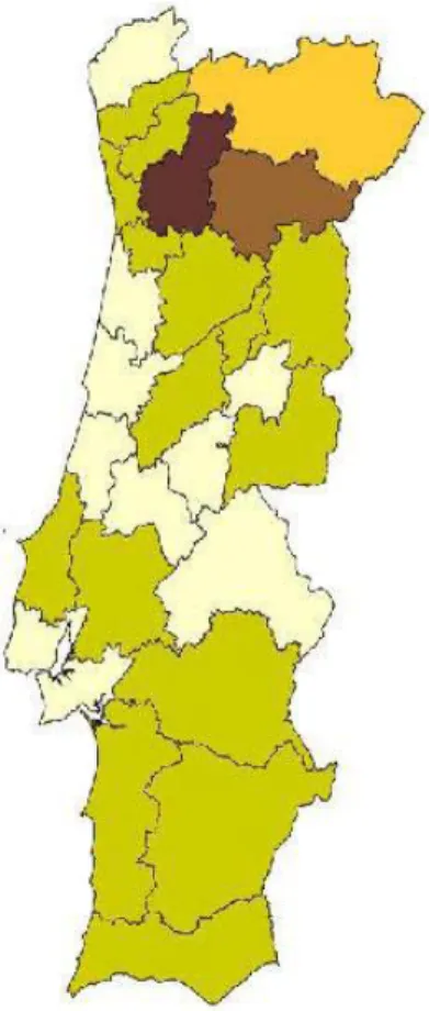 Ilustração 1 - Localização geográfica do abandono escolar  Fonte - INE censos 2001; DSEPE/DAPP 2003 