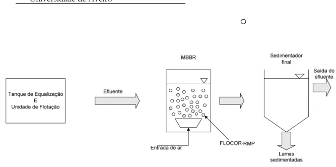 Figura 2.3– Esquema da planta piloto com o reactor MBBR utilizado no tratamento de efluentes dos lacticínios