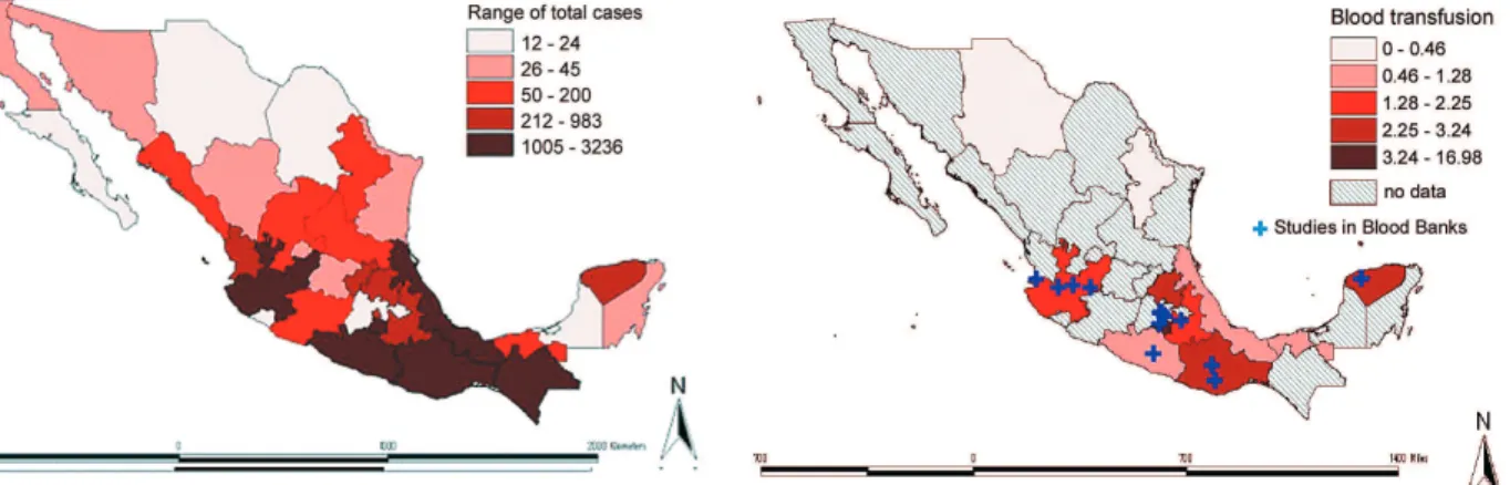 Fig. 6: distribution of all types of Chagas disease in Mexico by state;