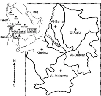 Fig. 1: the map of study area showing different sectors inside of the  province of Al-Baha, Saudi Arabia