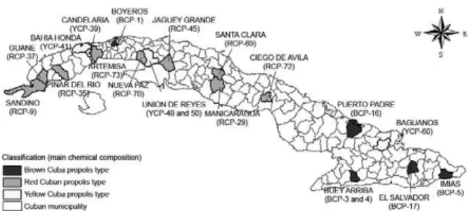 Fig. 1: geographic distribution of Cuban propolis samples studied.