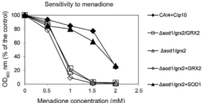 Fig.  5:  sensitivity  to  menadione  in  liquid  medium  (0.5-2.0  mM).  The  tubes were incubated at 30ºC in a rotator wheel for 16 h