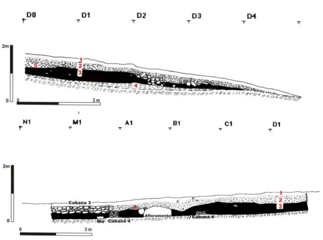 Fig. 9.  Perfis estratigráficos 1A (orientação oeste-este, lado sul) e 2A  (norte-sul, lado este).