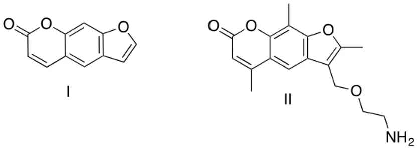 Figura 2: Estrutura geral dos psoralenos (I) e do amotosaleno (II)