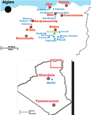 Fig. 1: sampling realised for this study in different areas of  Algeria.  Aïn-Touta  is  the  type  locality  of  Phlebotomus   ser-genti