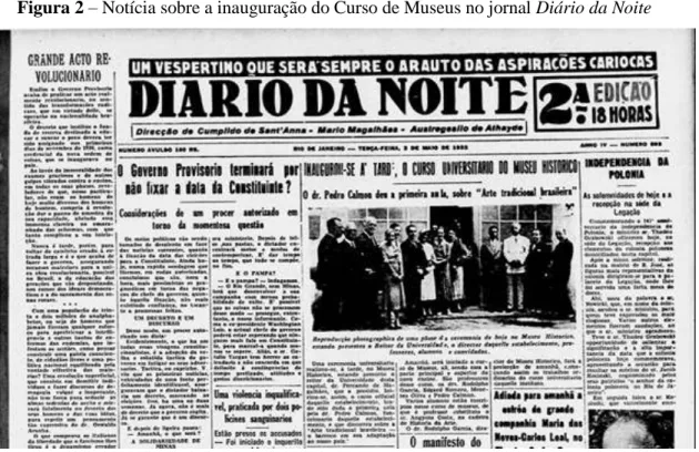 Figura 2 – Notícia sobre a inauguração do Curso de Museus no jornal Diário da Noite 