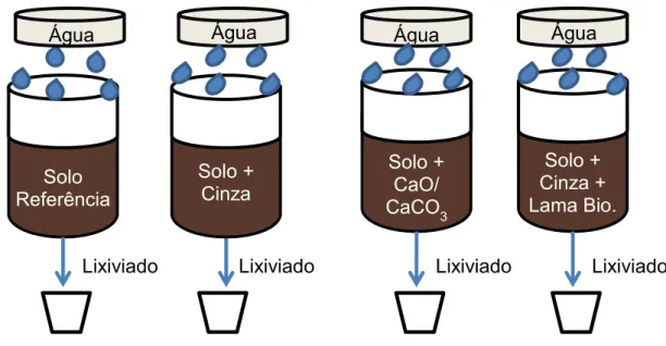 Figura 8. Esquema da montagem das colunas para o ensaio de lixiviação 