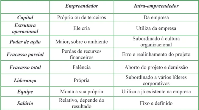 Figura 4 – Diferenças empreendedor versus intra-empreendedor 