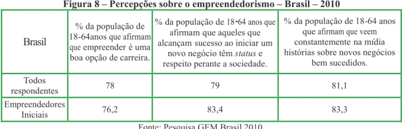 Figura 8 – Percepções sobre o empreendedorismo – Brasil – 2010 