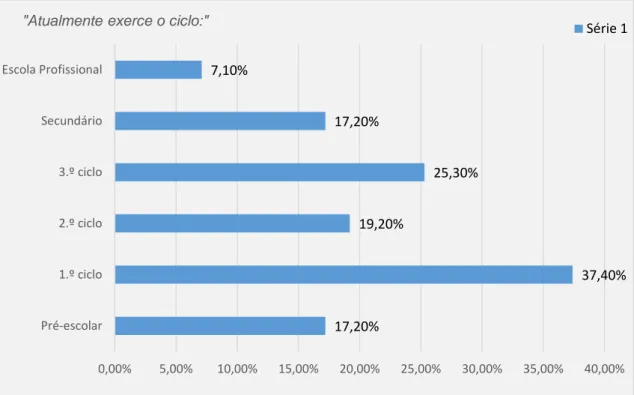 Gráfico 8 – Respostas dos professores de ensino regular na questão: “Atualmente exerce o  ciclo:” 