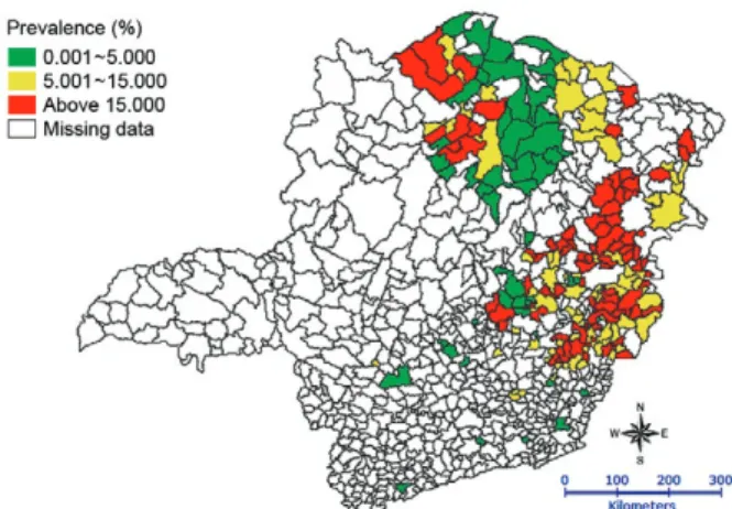 Fig.  1:  schistosomiasis  prevalence.  Source:  Health  Secretary  of  the  state of Minas Gerais.
