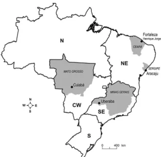 Fig.  1:  Brazilian  map  showing  the  states  (grey)  and  municipalities  used in the study