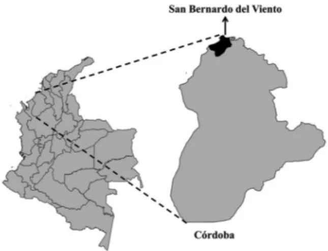 Fig. 1: the study area showing San Bernardo del Viento (northern Cór- Cór-doba), the geographic position of the locality where the mosquitoes  were sampled (source: Virology Journal  2015 doi:  10.1186/s12985-015-0310-8).