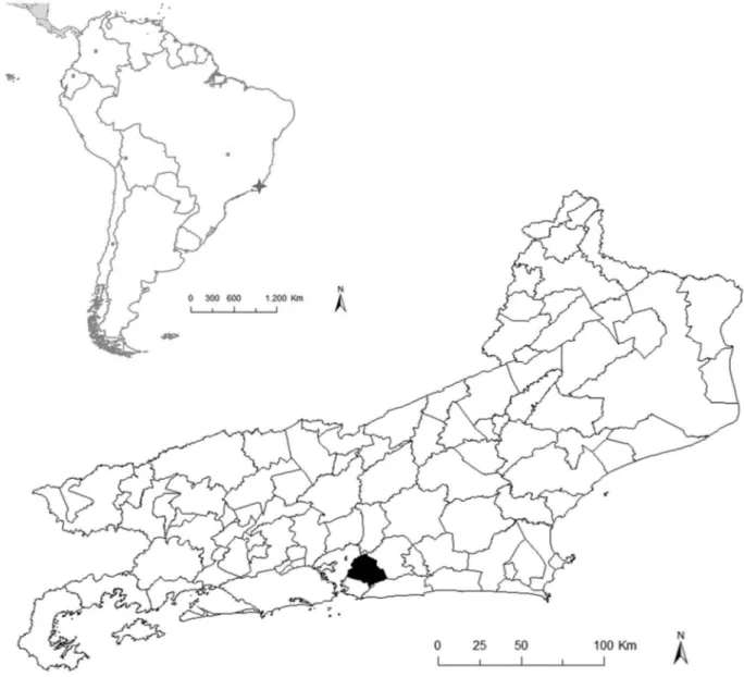 Fig. 1: location of the state of Rio de Janeiro, Brazil, and the municipality of São Gonçalo (black) within the state.