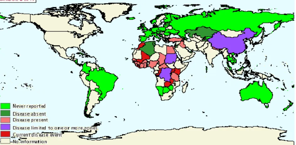 Figure 1.4: Peste des Petits Ruminants distribution map for Jan-Jul 2015. 
