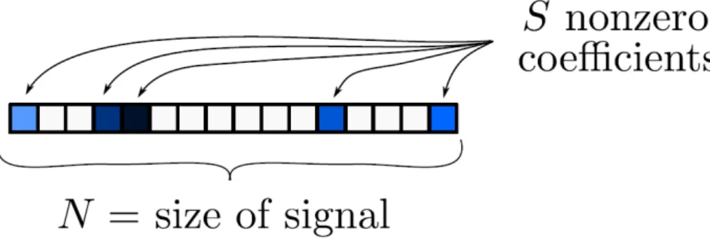 Figure 1.1: Graphical representation of a sparse vector. S represent the active coef- coef-ficients for an input signal X