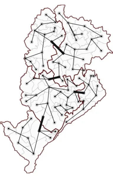 Figure 3.2: The groups generated by a spanning tree edge removal and the removed edges