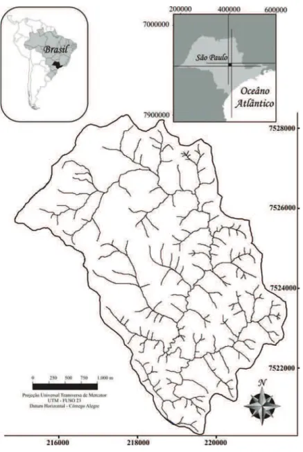 Figura 2.1 – Localização da bacia hidrográfica do Ribeirão Monjolo Grande. 