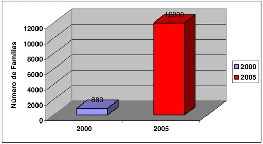 Gráfico 1 - Atendimento familiar pelo PSF no município de Araraquara-SP (2000 e  2005)