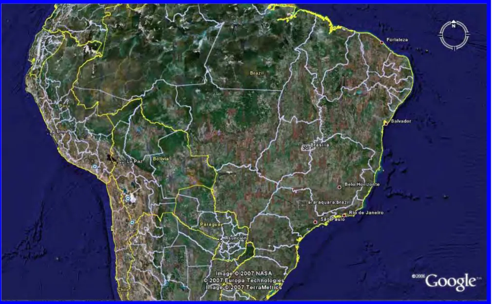Figura 1- Mapa do Brasil tendo como localização geográfica a cidade de Araraquara no estado de São Paulo