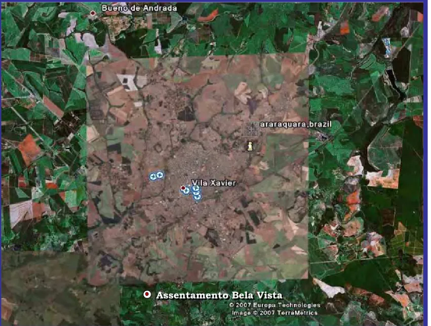 Figura 3- Mapa de Araraquara e a localização dos PSF do Assentamento Bela Vista e Bueno de Andrade