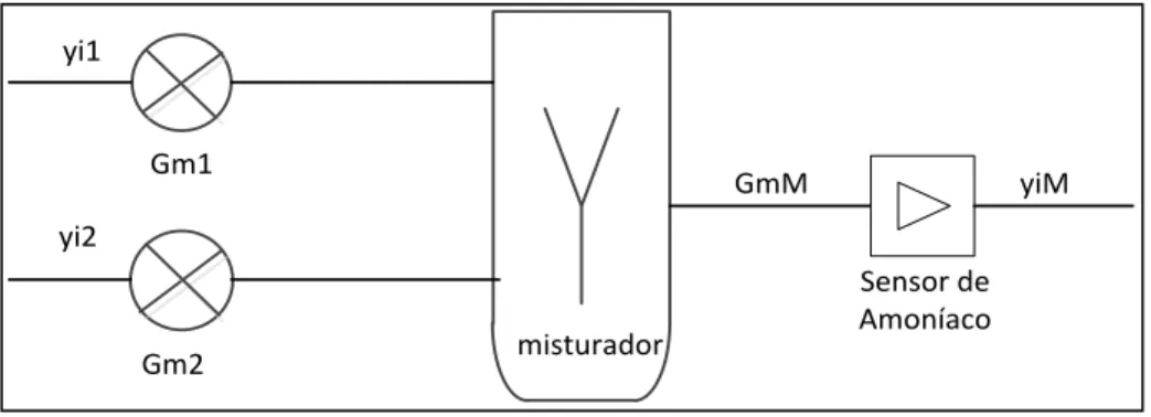 Figura 2.3 – Notação do modelo de calibração dinâmica do sensor de amoníaco  
